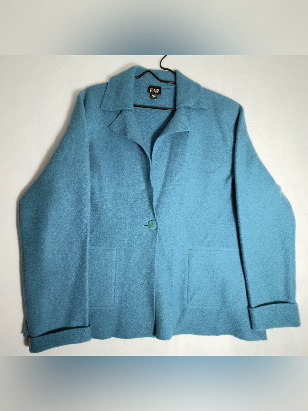 Eileen Fisher Blue Single-Button Wool Pea Coat